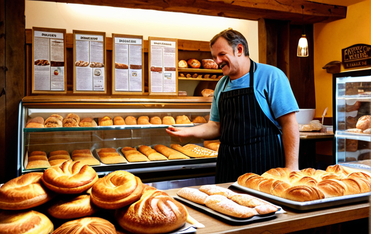 **

Prompt: A cozy German bakery interior. Focus on a friendly baker interacting with a customer, displaying a variety of fresh pastries and breads. Warm lighting, inviting atmosphere. Emphasize the bakery's connection to the local community with subtle details like a local newspaper on a table or posters for neighborhood events.

**