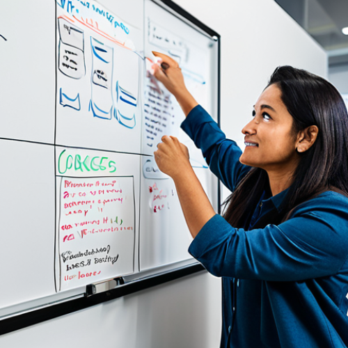A diverse group of professional UX researchers and designers, fully clothed in modern, modest business casual attire, actively collaborating around a large whiteboard. The whiteboard displays a detailed empathy map with notes on user thoughts, feelings, and actions. They are engaged in a brainstorming session in a bright, contemporary open-plan office space with natural light. Professional photography, high resolution, soft studio lighting, focused depth of field, perfect anatomy, correct proportions, natural pose, well-formed hands, proper finger count, natural body proportions, safe for work, appropriate content, fully clothed, professional dress.