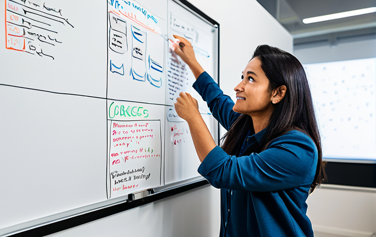 A diverse group of professional UX researchers and designers, fully clothed in modern, modest business casual attire, actively collaborating around a large whiteboard. The whiteboard displays a detailed empathy map with notes on user thoughts, feelings, and actions. They are engaged in a brainstorming session in a bright, contemporary open-plan office space with natural light. Professional photography, high resolution, soft studio lighting, focused depth of field, perfect anatomy, correct proportions, natural pose, well-formed hands, proper finger count, natural body proportions, safe for work, appropriate content, fully clothed, professional dress.