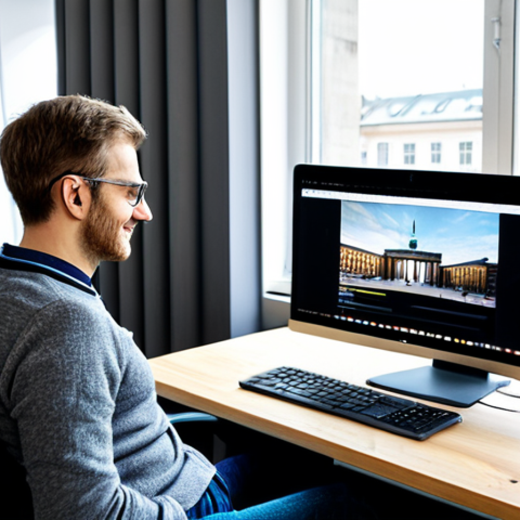 Empathic UX Researcher**
"A friendly UX researcher, fully clothed in comfortable yet professional attire suitable for a Berlin office (think stylish sweater and jeans), actively listening to a user during a usability test on a website, the user seated at a computer in a modern co-working space with a view of the Brandenburg Gate in the background, safe for work, appropriate content, perfect anatomy, natural proportions, professional lighting, family-friendly."
**