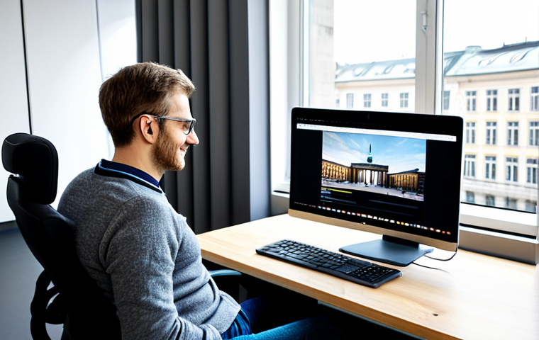 Empathic UX Researcher**
"A friendly UX researcher, fully clothed in comfortable yet professional attire suitable for a Berlin office (think stylish sweater and jeans), actively listening to a user during a usability test on a website, the user seated at a computer in a modern co-working space with a view of the Brandenburg Gate in the background, safe for work, appropriate content, perfect anatomy, natural proportions, professional lighting, family-friendly."
**