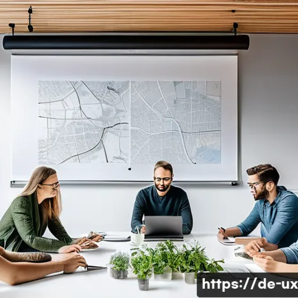 공감 기반 UX의 효과적인 커뮤니케이션 방법 - A modern UX design team workshop scene in a bright, stylish Berlin office, showing diverse professio...