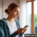 Home 20 사용자 경험의 혁신을 위한 공감 기술 - A modern digital user interface scene showing a young German professional woman interacting with a s...